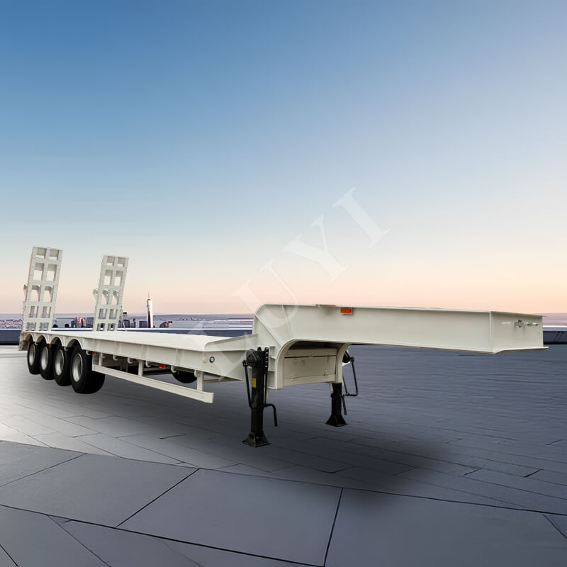 Těžký 4nápravový nízkopodlažní přívěs s mechanickým žebříkem pro přepravu těžkých strojů Těžký 4nápravový nízkopodlažní přívěs s mechanickým žebříkem pro přepravu těžkých strojů